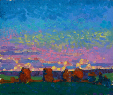 Pittura intitolato "The evening sky. Th…" da Mykola Kozlovskyi, Opera d'arte originale, Olio