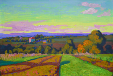 Pintura titulada "Landscape with blue…" por Mykola Kozlovskyi, Obra de arte original, Acrílico