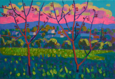 Malarstwo zatytułowany „Landscape. Two trees” autorstwa Mykola Kozlovskyi, Oryginalna praca, Akryl