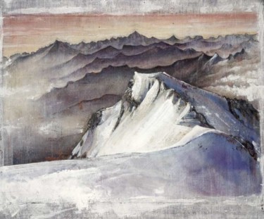Peinture intitulée "vue du mont-blanc" par Myla, Œuvre d'art originale, Huile