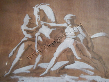 Σχέδιο με τίτλο "Course de chevaux l…" από Mylène Caïe-Bertin, Αυθεντικά έργα τέχνης, Μελάνι