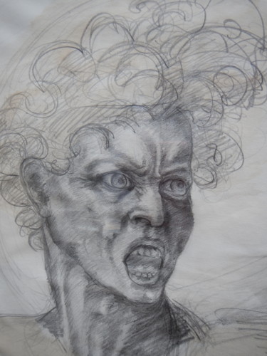 Drawing titled "Furie meurtriere" by Mylène Caïe-Bertin, Original Artwork, Graphite