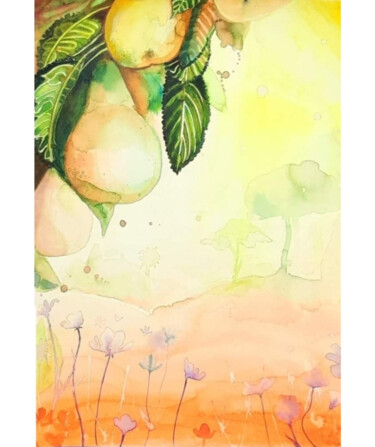 Painting titled "Étrange Éden" by Mylène Goyat, Original Artwork, Watercolor Mounted on Other rigid panel