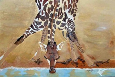 Painting titled "Girafe" by Mylene Pehoua Épse Rouze, Original Artwork, Acrylic Mounted on Wood Stretcher frame