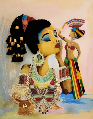 Painting titled "Femme Africaine" by Mylene Pehoua Épse Rouze, Original Artwork, Acrylic Mounted on Wood Stretcher frame