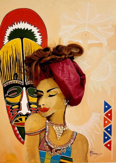 Painting titled "Femme Africaine End…" by Mylene Pehoua Épse Rouze, Original Artwork, Acrylic Mounted on Wood Stretcher frame