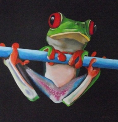 Painting titled "Grenouille acrobate" by Mylenecab, Original Artwork, Oil