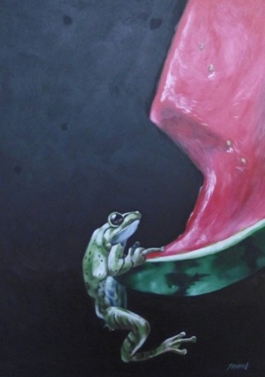 Peinture intitulée "La grenouille à la…" par Mylenecab, Œuvre d'art originale