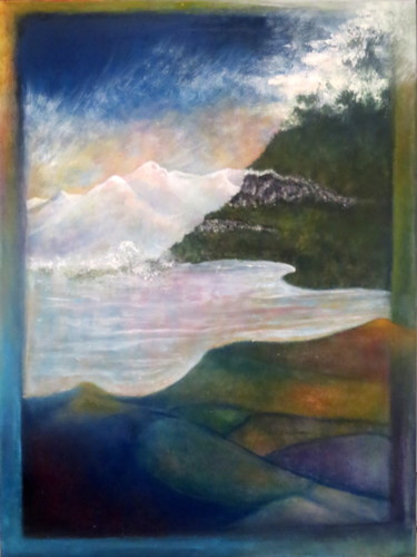 Painting titled "lake-geneva-fresco-…" by Marianne Charlotte Mylonas-Svikovsky (Marlo), Original Artwork, Acrylic