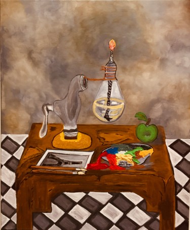 Painting titled "Vintage Lamp" by Ma Lovelie Albarracin, Original Artwork, Acrylic