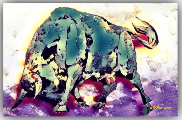 Arte digital titulada "greenBull ⭐⭐⭐" por Mylyfee Art, Obra de arte original, Pintura Digital