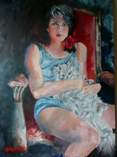 Painting titled "INÉS & SON PERSAN" by Marie-Paule Jouin (MYP), Original Artwork, Oil