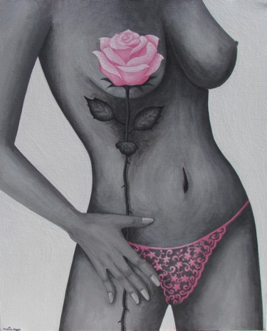 Painting titled "Miss Sexy Pink by M…" by Myria Moon, Original Artwork, Acrylic