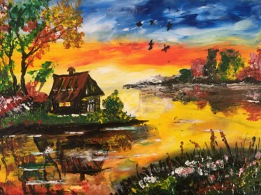 Peinture intitulée "Le soleil de là-bas…" par Audran, Œuvre d'art originale, Acrylique