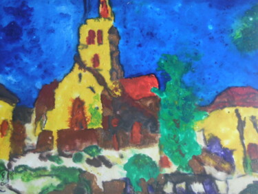 Pintura titulada "l'église d'un villa…" por Audran, Obra de arte original, Pigmentos