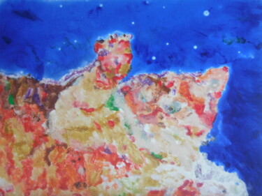 Painting titled "Le chat des étoiles" by Audran, Original Artwork, Pigments