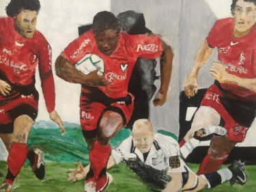 Painting titled "La force du Rugby" by Audran, Original Artwork, Pigments Mounted on Wood Panel