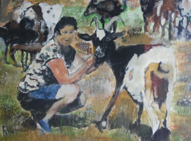Malerei mit dem Titel "La fermière avec se…" von Audran, Original-Kunstwerk, Acryl