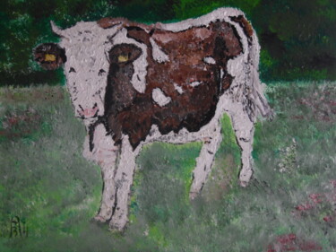 Painting titled "La vache margerite" by Audran, Original Artwork, Acrylic