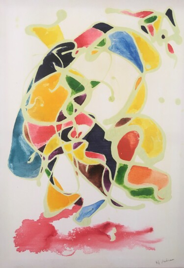 Schilderij getiteld "Le perroquet au bec…" door Audran, Origineel Kunstwerk, Acryl