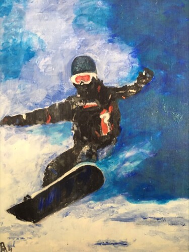 Painting titled "Snowboard Planche à…" by Audran, Original Artwork, Tempera Mounted on Wood Panel