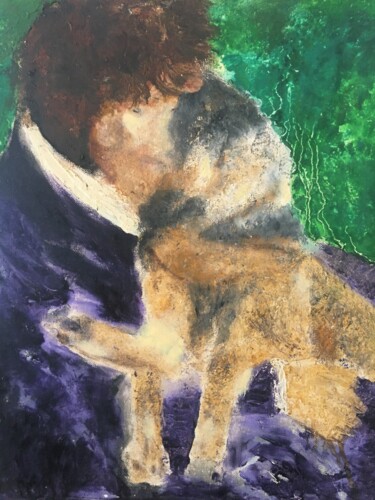 Malerei mit dem Titel "L'homme et son chien" von Audran, Original-Kunstwerk, Acryl