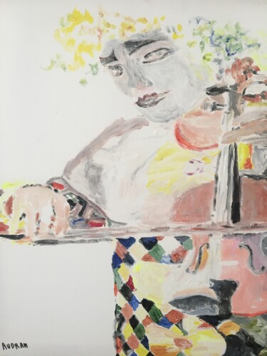 Schilderij getiteld "Le clown musicien" door Audran, Origineel Kunstwerk, Acryl