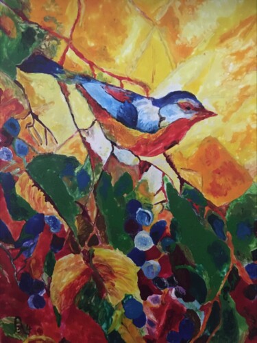Malerei mit dem Titel "l'oiseau sur la bra…" von Audran, Original-Kunstwerk, Pigmente