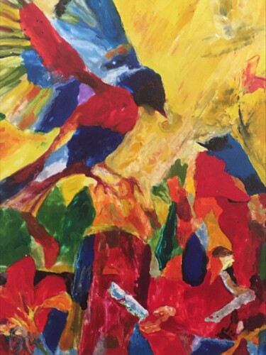Pittura intitolato "L'oiseau nourricier…" da Audran, Opera d'arte originale, pigmenti