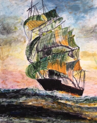 Peinture intitulée "Le voilier" par Audran, Œuvre d'art originale, Pigments