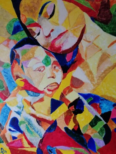 Peinture intitulée "L’étreinte Maternel…" par Audran, Œuvre d'art originale, Pigments
