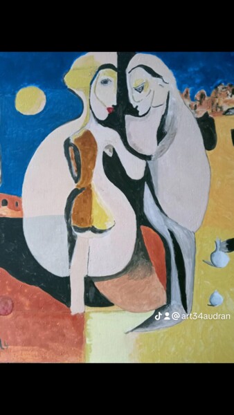 Malerei mit dem Titel "Deux êtres qui s'ai…" von Audran, Original-Kunstwerk, Pigmente