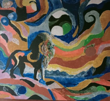 Pittura intitolato ""Le Lion de la Vall…" da Audran, Opera d'arte originale, Acrilico