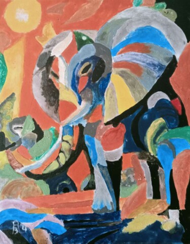 Peinture intitulée "Le pachyderme" par Audran, Œuvre d'art originale, Acrylique