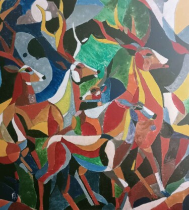 Pintura intitulada "Les cerfs de la for…" por Audran, Obras de arte originais, Acrílico