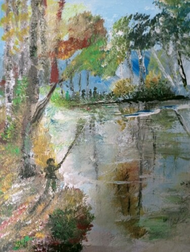 Malerei mit dem Titel "Le petit pêcheur" von Audran, Original-Kunstwerk, Acryl