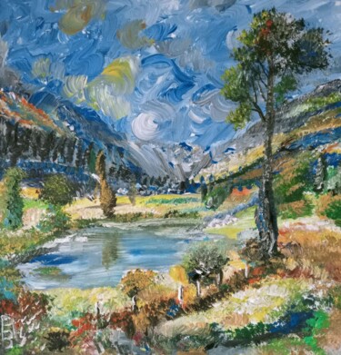 Pintura intitulada "Un paysage de Médit…" por Audran, Obras de arte originais, Acrílico