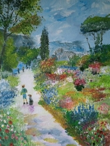 Painting titled "Un jardin de fleurs" by Audran, Original Artwork, Acrylic