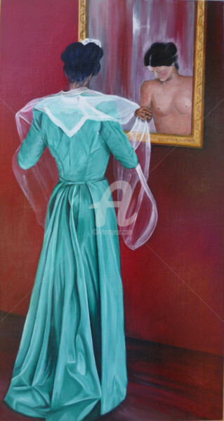 Painting titled "Dualité" by Myriam Bonnet, Original Artwork, Oil Mounted on Wood Stretcher frame