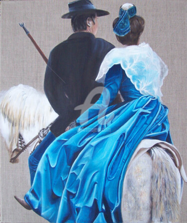 Painting titled "Magali et Nans" by Myriam Bonnet, Original Artwork, Oil Mounted on Wood Stretcher frame