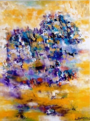 Peinture intitulée "Les roches bleues" par Myriam Carbonnier (Myri- âme C), Œuvre d'art originale, Huile