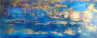 Malerei mit dem Titel "Landscape bleu et or" von Myriam Carbonnier (Myri- âme C), Original-Kunstwerk, Pigmente