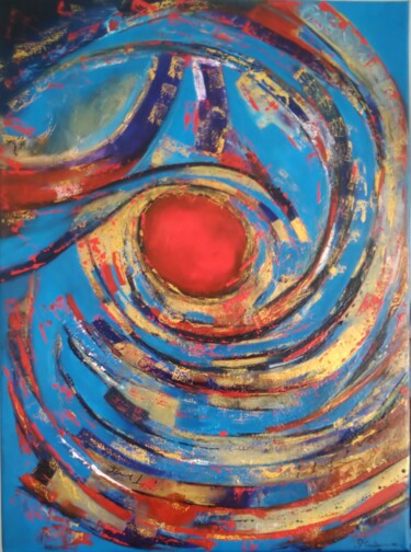 Peinture intitulée "Au coeur du rouge" par Myriam Carbonnier (Myri- âme C), Œuvre d'art originale, Pigments