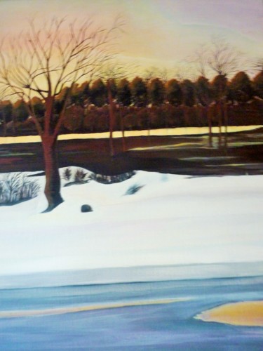 Painting titled "Lac de glace" by Myriam Djaouk, Original Artwork, Acrylic