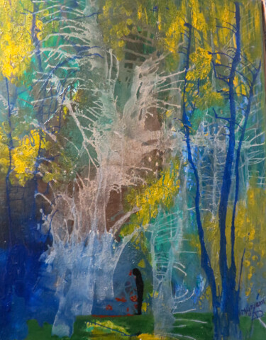 Peinture intitulée "Forêt-de-légendes.j…" par Myriam Djaouk, Œuvre d'art originale, Huile Monté sur artwork_cat.