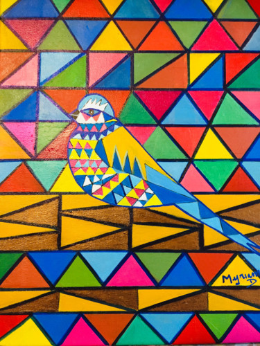 Painting titled "Uccelo" by Myriam Djaouk, Original Artwork, Acrylic