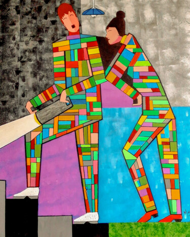 Malerei mit dem Titel "Dispute" von Myriam Djaouk, Original-Kunstwerk, Acryl