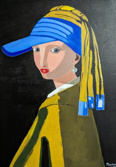 Pittura intitolato "La jeune fille à la…" da Myriam Djaouk, Opera d'arte originale, Acrilico