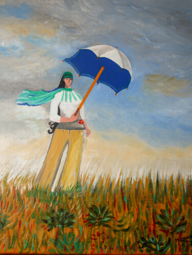 Pintura intitulada "femme au parapluie" por Myriam Djaouk, Obras de arte originais, Acrílico