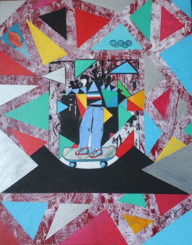Painting titled "skateur" by Myriam Djaouk, Original Artwork, Acrylic